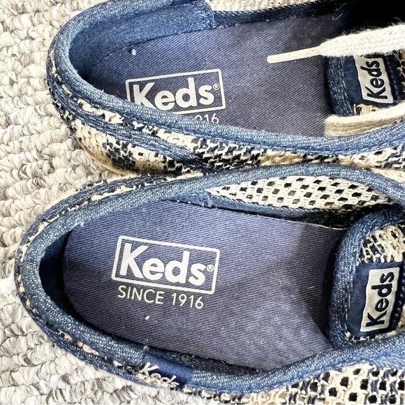 Keds Champion crochet blue beige cotton jute lace up flat sneakers 8 - Picture 9 of 12